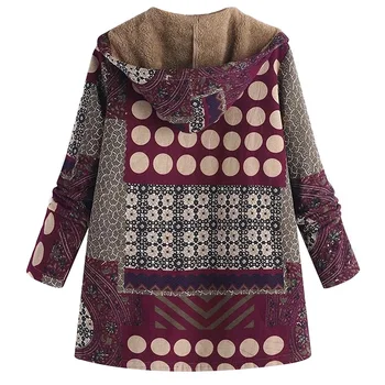 

Women Plus Size Winter Coats Printed Cotton Padded Thickened Hooded Jackets EIG88