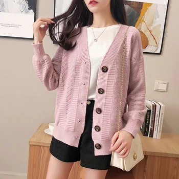 

Women's Sweaters Autumn Winter 2020 Women Casual V-Neck Cardigans Single Breasted Loose Outwear Sweaters Jacket
