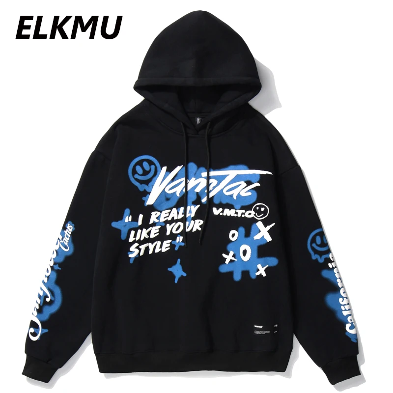 

ELKMU 2020 Autumn Loose Hoodies Sweatshirts Men Streetwear Hip Hop Fleece Pullover Hooded Fall Male Oversize Casual Top HE033