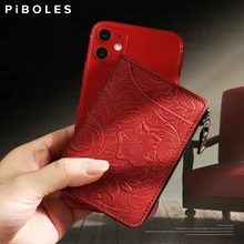 Handmade Genuine Leather Card Holder Credit Cards Slot ID Card Case Cover Small Women's Wallet Portable Anti-NFC Coin Purse