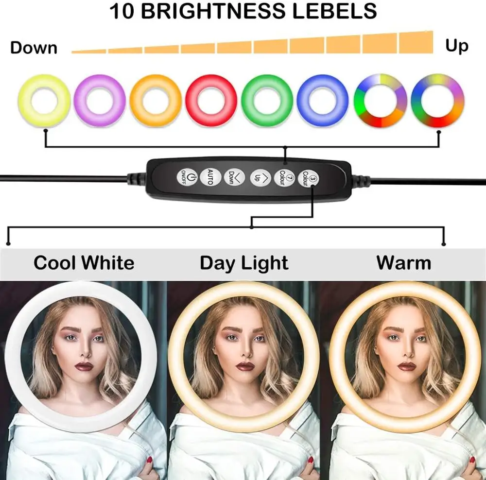 10 &quotRGB светодиодный селфи кольцо светильник 16 Цвета с регулируемой яркостью для