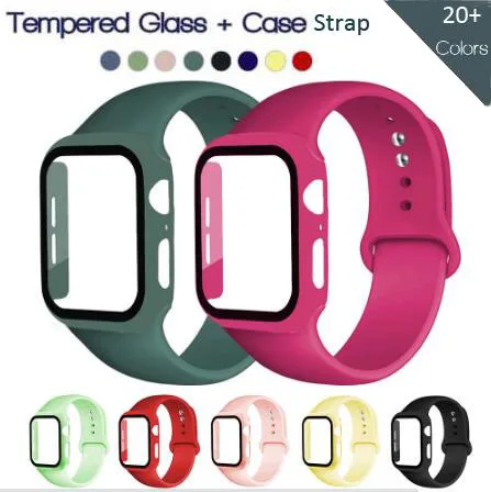 

Glass Film+PC Case+Silicone Strap For Apple Watch Band 42mm 40mm 38mm 41MM 45mm 49MM bracelet for iWatch series 8 7 6 SE 5 4