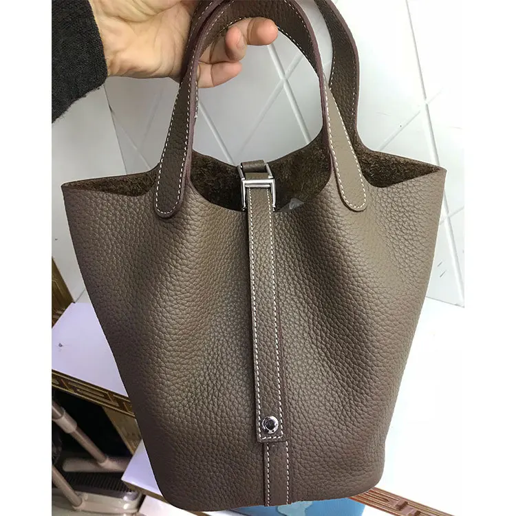 

Bag Women Bucket Bag Leather Women's Cabbage Basket Handbag Simple Lychee Pattern
