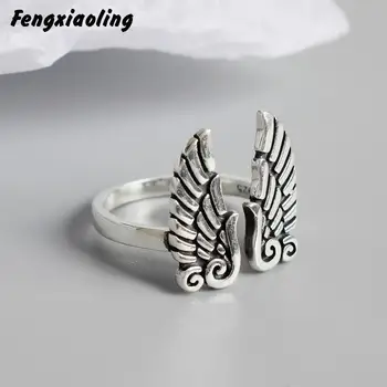 

Fengxiaoling New Arrivals Retro Wings Rings Real 925 Sterling Silver Personality Angel Wings Silver Ring Fashion Party Jewelry