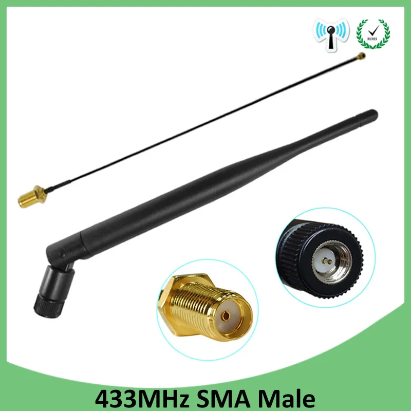 

20pcs 433MHz Antenna 5dbi SMA Male Connector folding 433 mhz antena waterproof directional antenne+ RP-SMA/u.FL Pigtail Cable