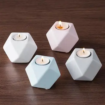 

2PCS Ceramic Candle Holder Geometric Candlestick Desktop Adornment Candle Stand Table Ornament for Home Party Decoration (Pink)