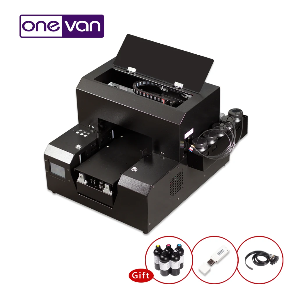 

Automatic Small UV Printer A4 Size UV Flatbed Printer with 1250 ml UV Ink for Bottle, Phone Case, Lighter, TPU, PVC, Metal, Wood
