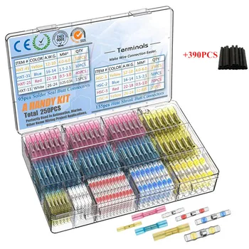 

640PCS Heat Shrink Connectors Solder Terminal Set Wire Connector & Heat Shrink Butt Crimp Terminals - Electrical Connectors Kit