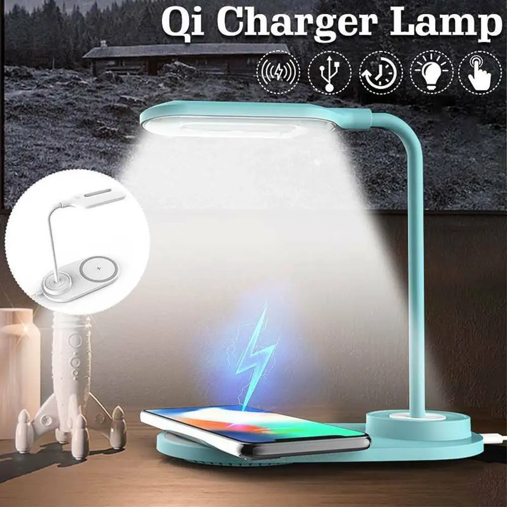 

2 In 1 Led Table Desk Lamp Qi Wireless Charger Multi-function Reading Light With Dc 5v Usb Charging Port For Mobile Phone Charge
