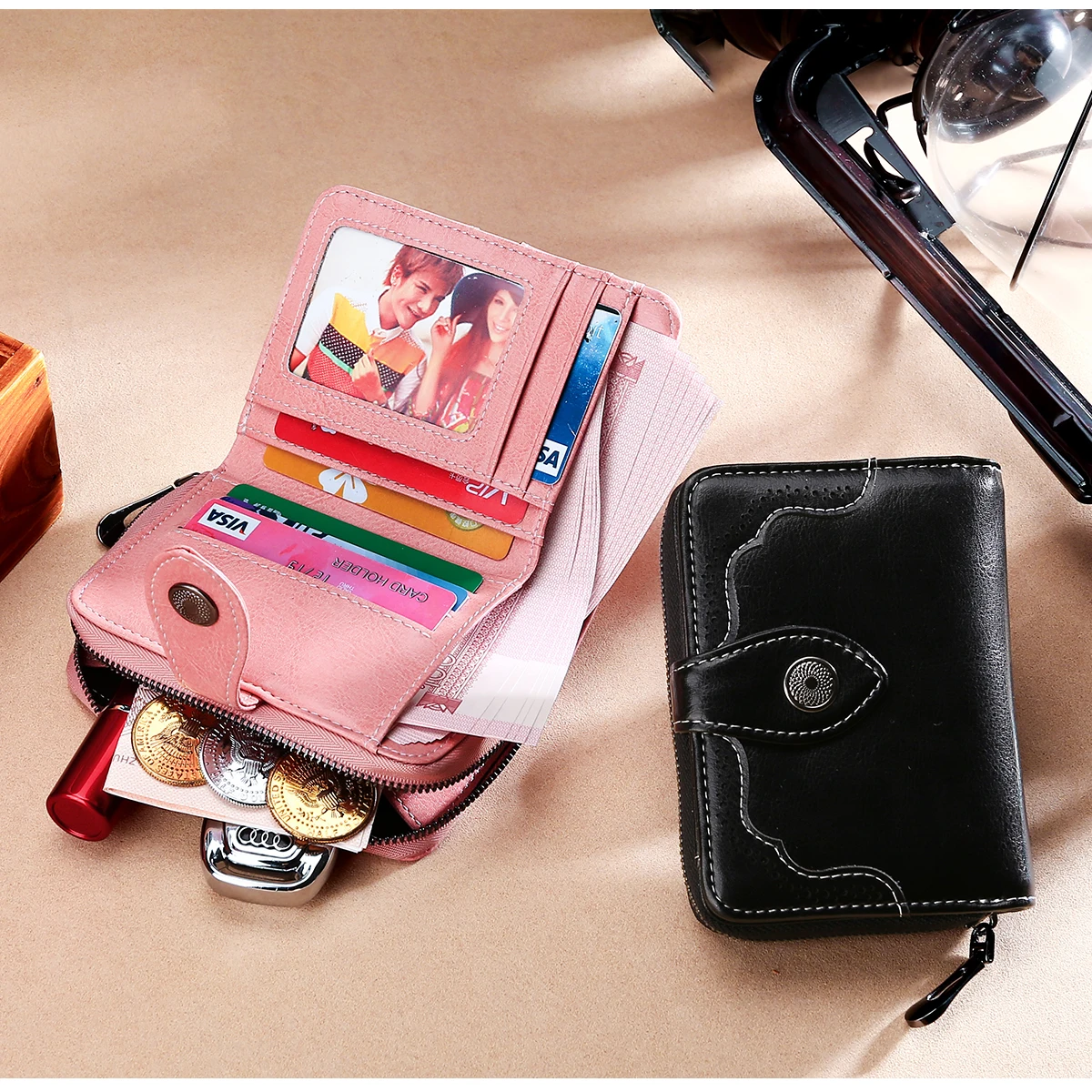 Модный женский короткий кошелек RFID на молнии, кошелек для монет из натуральной кожи, Повседневный Женский держатель для карт