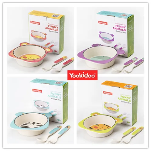 

Children Bamboo Fabric Compression Tableware Jungle Three-piece Set Bowl Fork And Spoon Set Baby Feeding Tableware