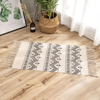 

2020 Cotton Hand Woven Carpet Tassels Floor Mat Bedroom Tapestry Blanket Living Room Carpet Area Rug Tapete Para Sala