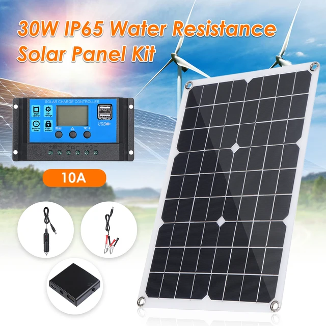 30W Dual USB Flexible Solar Panel Kit w/40A Controller Outdoor Charger Power