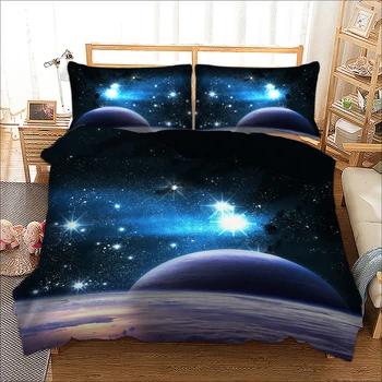

3D Galaxy Bedding Set Universe Outer Space duvet cover pillowcase twin king queen size bedclothes 3pcs
