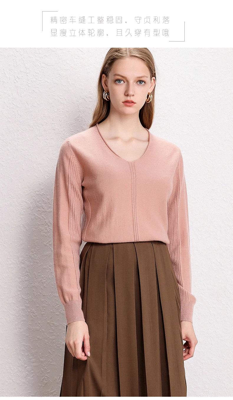 ALKMENE 19 autumn and winter V-neck sweater female 100%cashmere material sexy party short thin cashmere sweater curling pullover