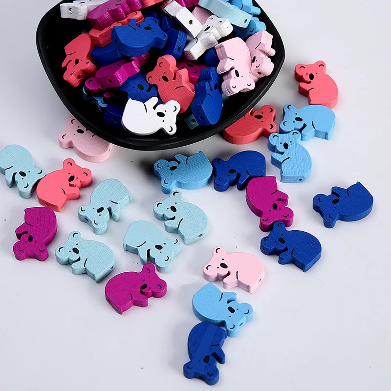 50Pcs Color Fashion Charm Bear Wooden Beads Children DIY Handmade Beaded Material Loose Bead Jewelry Baby Toy Accessories new fashion beading leather sandals kids flats single shoe children zipper outdoor lace bead sandals princess shoes for girls