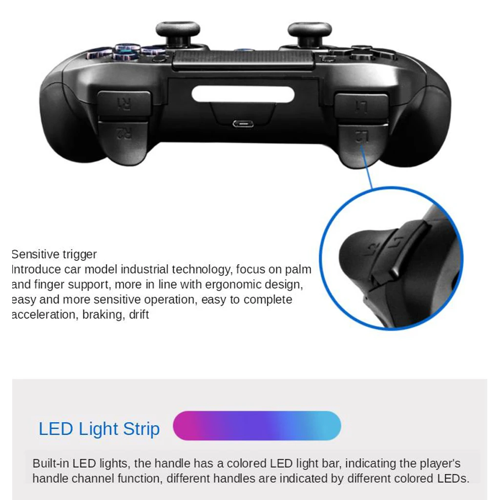 LED Wireless Bluetooth Game Controller Double Shock Console Gamepad Joypad for PS3 PS4 Instant Sharing 600mAh