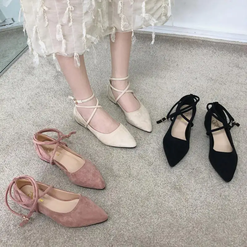 

WOMEN'S Shoes Pointed-Toe Closed-toe 2019 New Style Sandals Solid Color Buckle Cross Low Top Chunky-Heel Online Celebrity High-H