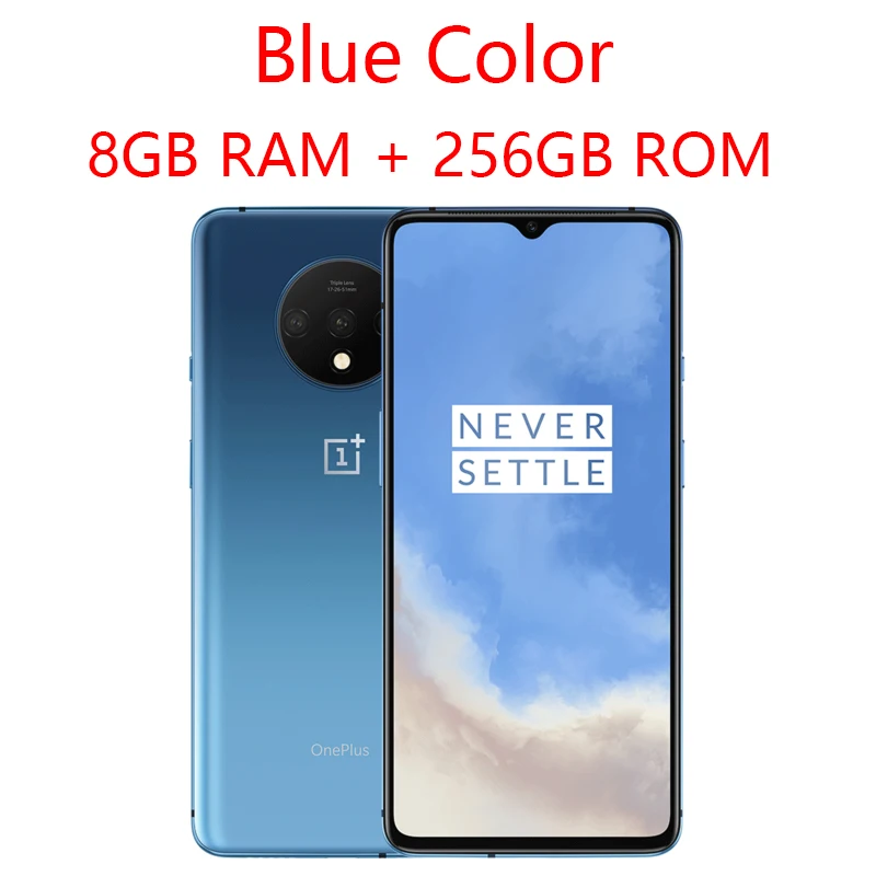 Blue 8G 256G Мобильный телефон с глобальной ПЗУ OnePlus 7 T 7 T 8 Гб 128 Гб ПЗУ, Восьмиядерный процессор Snapdragon 855 Plus, экран 6,55 дюйма, 48мп, тройная камера 3800 мАч - Цвет: Blue 8G 256G