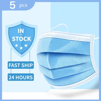 

5 PCS Disposable Face Mask 마스크 3Ply Protective Non-woven Disposable Elastic Mouth Breathable Hygiene Safety Face Mask mascarill