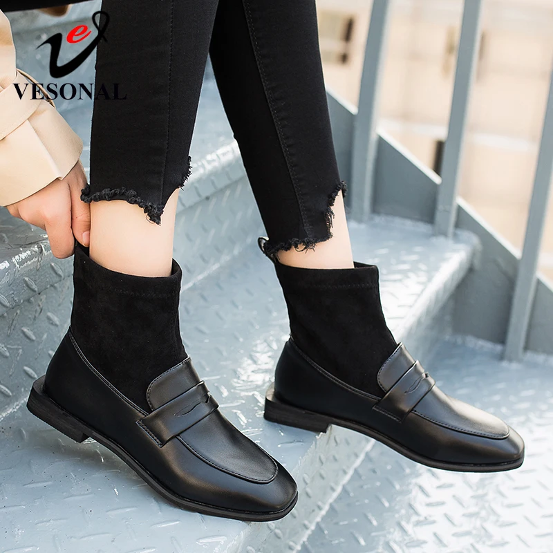 

VESONAL 2019 Autumn Winter Fashion Casual Leather Shoes Women Boots Ankle Female Booties Woman Footwear