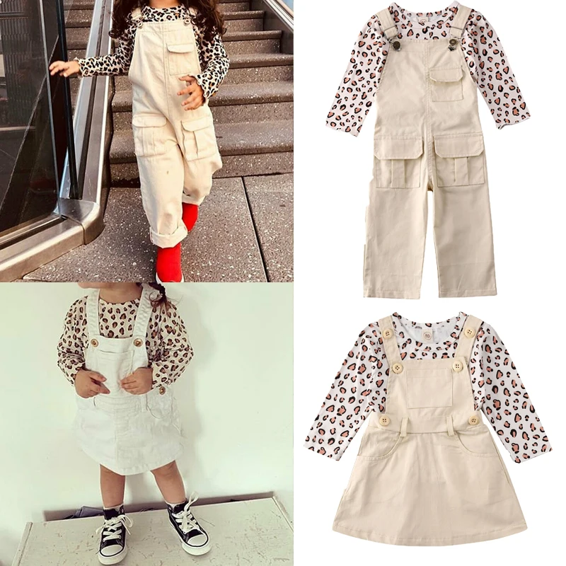 2020 Casual Girl Sisters Matching Clothes Kids Baby Girls Outfits Leopard Tops Strap Dress/ Romper 2Pcs Children Sets 0-5Y | Мать и