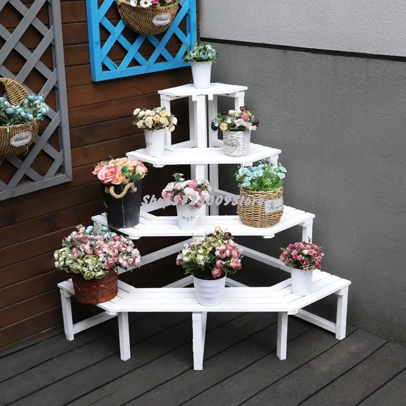 Anticorrosive wood corner flower stand indoor balcony corner solid wood
