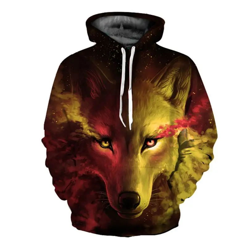  Men Athleisure Sweatshirts Loose Sport Hooded Hoodies Blue Rose Wolf 3D Print Sweatshirt S-3XL Hood