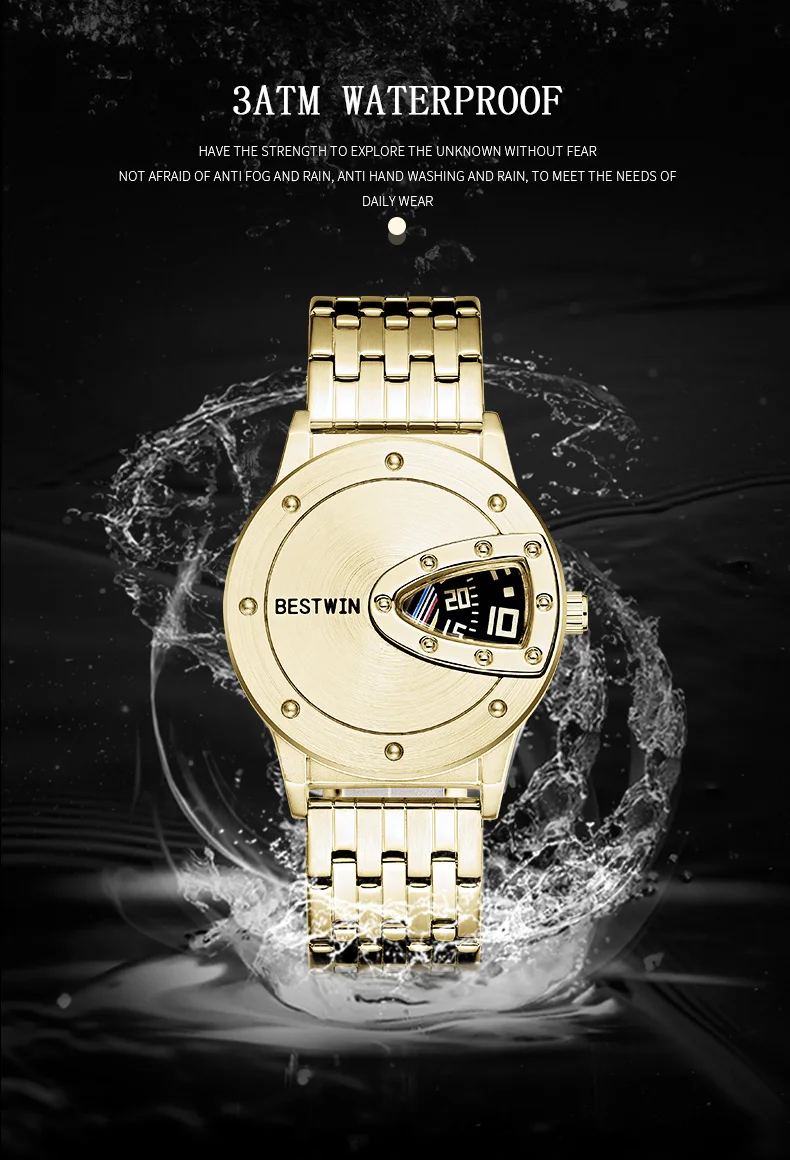 Luxury BESTWIN Brand Trend Cool Men's Wrist Watch Stainless Steel Technology Fashion Quartz Watch For Men 2021 Relogio Masculino