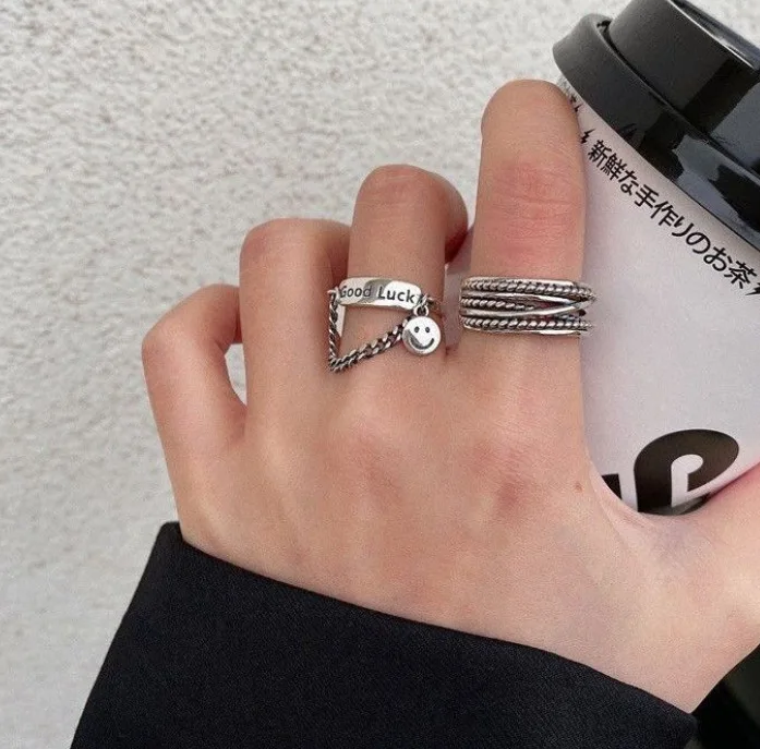 2Pcs Heart Magnet Couple Rings Punk Cuban Chain Charm Paired Rings For Lp Lovers Friend Adjustable Jewelry Party Gift Trend New
