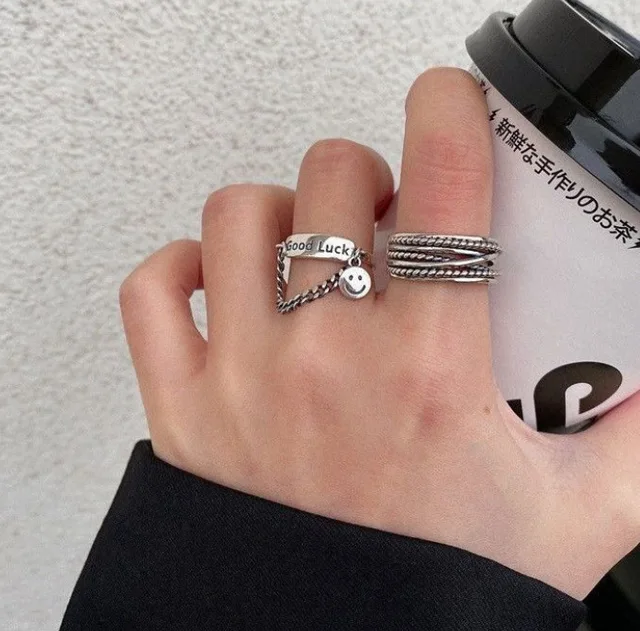 2Pcs Heart Magnet Couple Rings Punk Cuban Chain Charm Paired Rings For Lp Lovers Friend Adjustable Jewelry Party Gift Trend New Style 23
