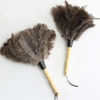 

1 pcs Anti-static Ostrich Feather Fur Brush Duster Dust Cleaning Tool Wooden Handle X4YD