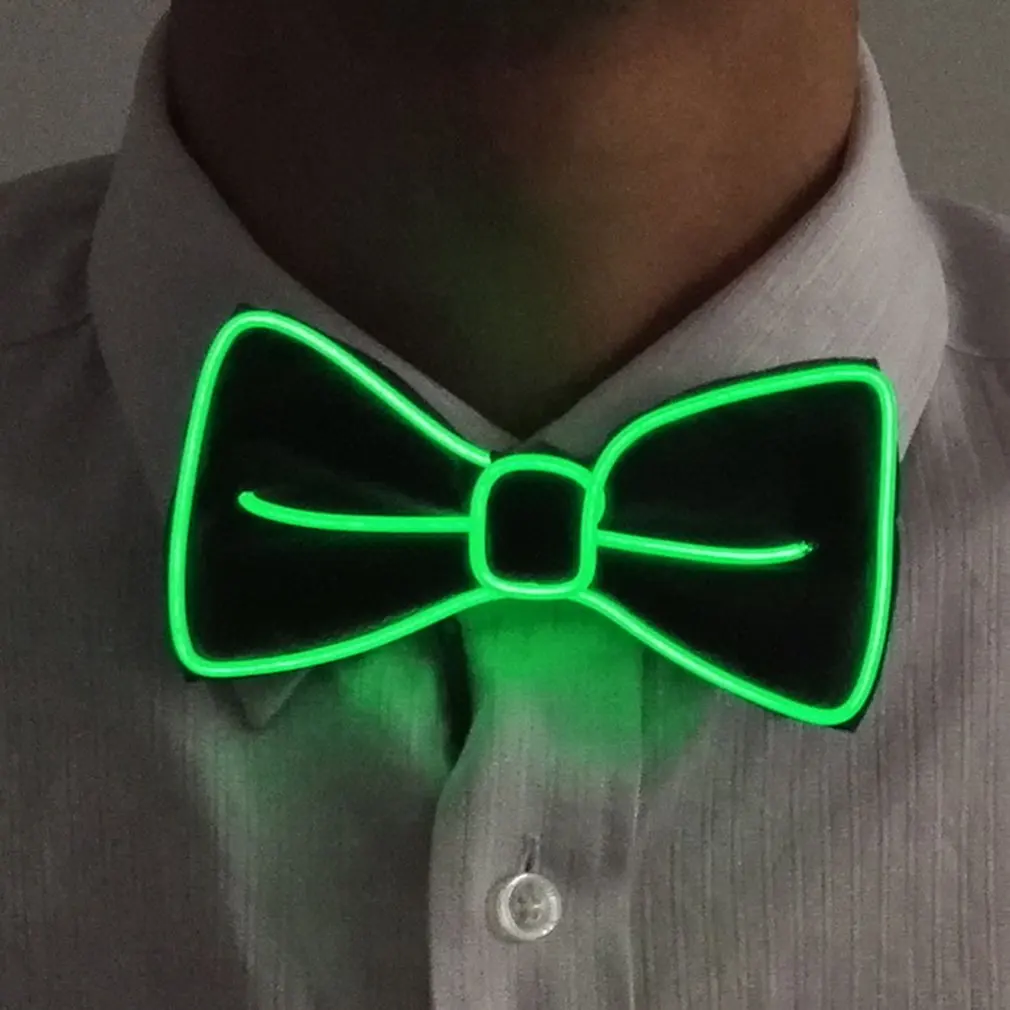 DARK GREEN Men Led Wire Flashing Light Up Bow Tie Luminous Bow Tie Necktie For Men Club Wedding Dance Party Christmas New Year - Цвет: DARK GREEN