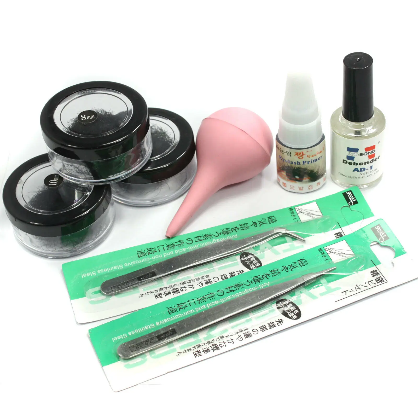 

False Individual Extension Black Eyelash Glue Remover/ straight /curveTweezer/ false eyelash glue/air pumpKit Set
