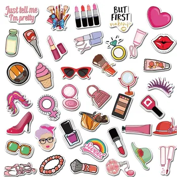 

50 PCS Cute Girl Makeup Series Sticker For Waterproof For Skateboard Laptop Suitcase Case Table Decal Stickers