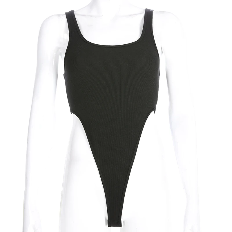HEYounGIRL High Waist Bodycon Sexy Women Bodysuit Black Spaghetti Strap Bodysuit with Plastic Buckle Short Rompers Jumpsuit Club