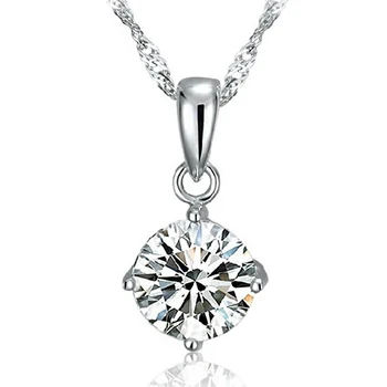 

Sterling Silver Clavicle Necklace Pendant Zircon Zircon 4 Prongs Pendant Jewelry for Women 18K Gold Plated 18inches Box Chain