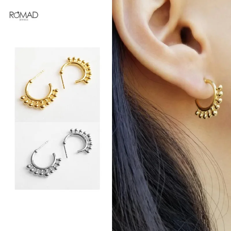 

ROMAD Exquisite Small Beads Tassel Circle Stud Earrings for Women Geometric Bead pendientes Earings Silver 925 Jewelry kolczyki