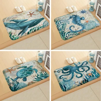 

Retro Sea Animal Printed Carpet Doormat Non-slip Mat Vintage Marine Organism Floor Mat Kitchen Carpet Door Mat Bathroom Carpet