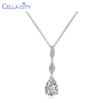 

Cellacity Geometry Silver 925 Jewelry Water Drop Shaped Gemstones Pendant Necklace for Women Temperament Crystal Rose Gold Color