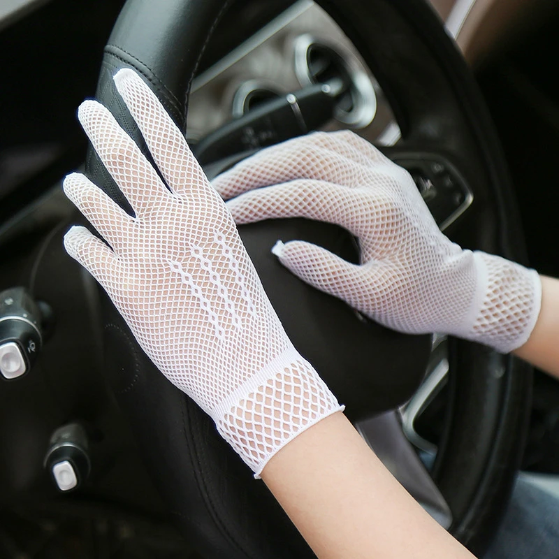 

Fashion Women Gloves Lace Hollow Out Thin Sunscreen UV Driving Ladies Mittens White Black Sexy Dressy Dance Glove