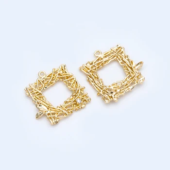 

10pcs Gold plated Brass Square Charms 22mm, CZ paved Filigree Pendants (GB-1035)