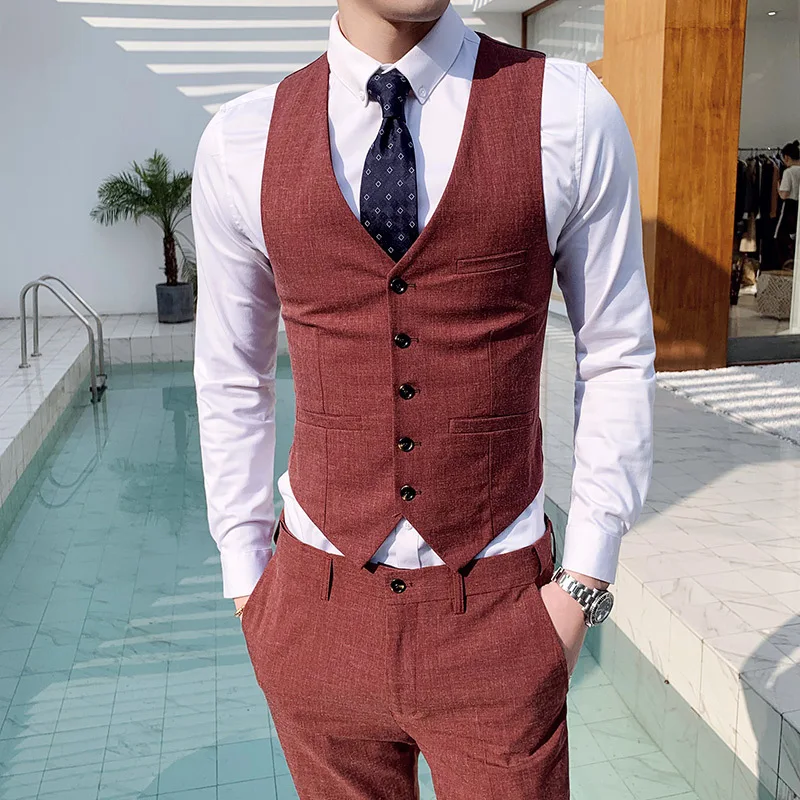 

S-4xl Korean-style Slim Fit Men Solid Color Suit Waistcoat Plus-sized Vest Waistcoat Work Clothes Barber