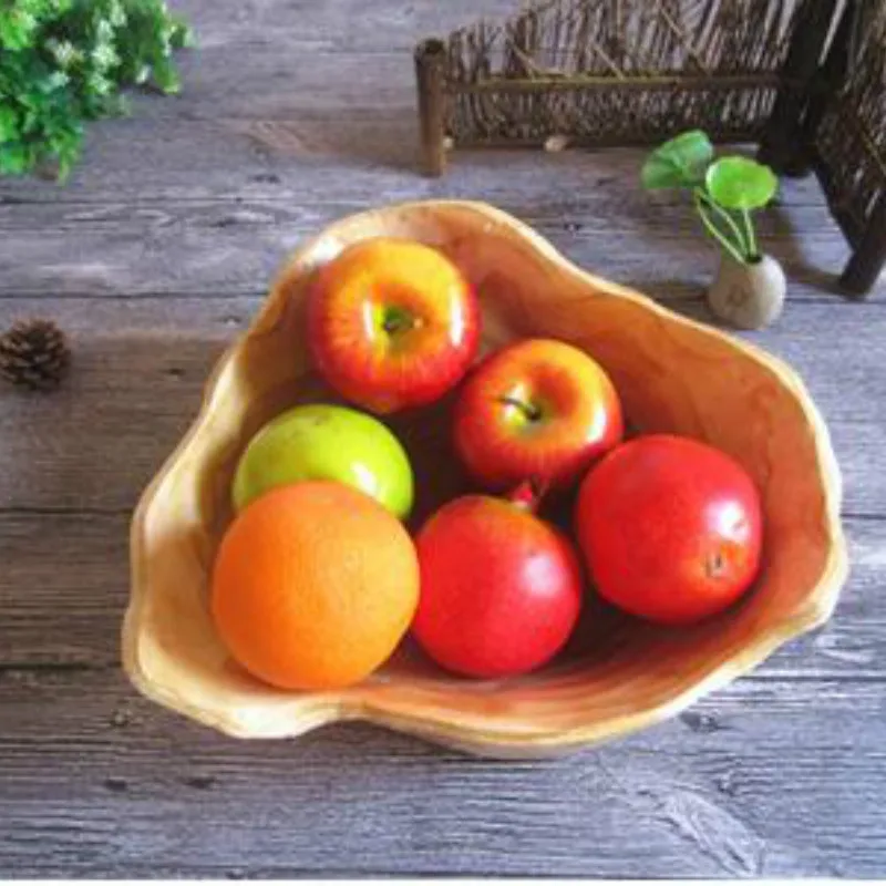 Wooden bowl large dried fruit dish miscellaneous grains candy dish grid wood root carved tray household mixing bowl LB10211 - Цвет: C 25-29cm