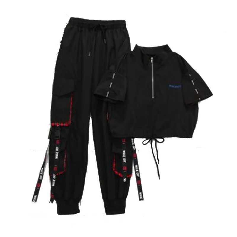 Autumn Women High Waist Cargo Pants Cool Girls Handsome Two-Piece Pants Women Streetwear Cargo Pants Black Ankle Length Elastic Autumn Women High Waist Cargo Pants Cool Girls Handsome Two-Piece Pants Women Streetwear Cargo Pants Black Ankle Length Elastic