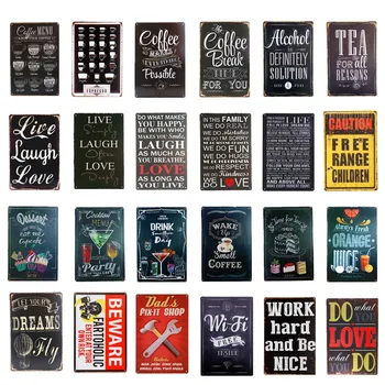 

Vintage Metal Tin signs Coffee Menu Tea Wi- Fi Bar Beer Art Posters Home Decor Restaurant Coffee Cafe Wall Plaques