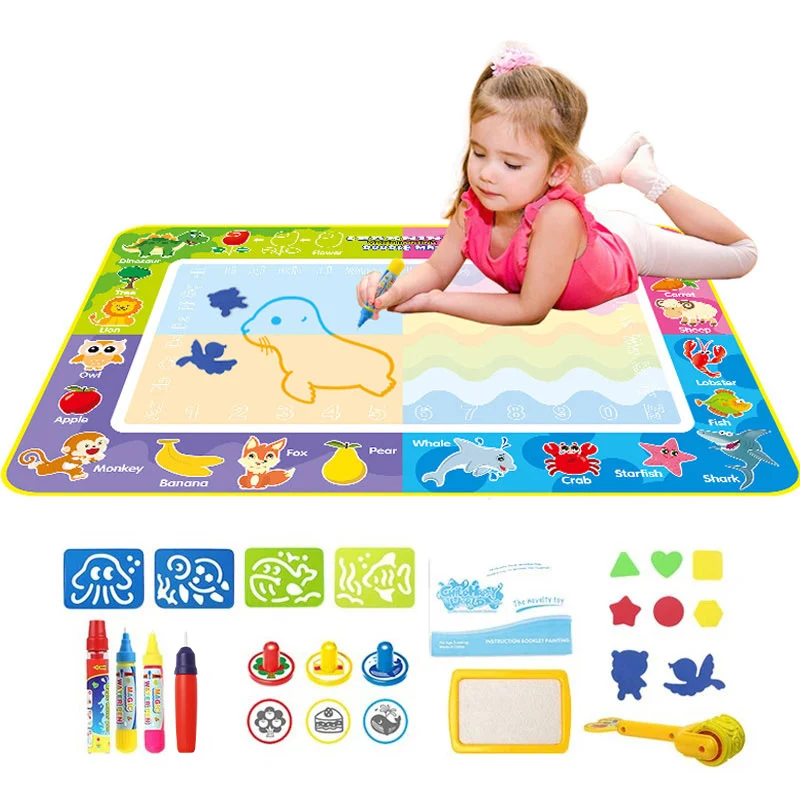 jenilily Water Drawing Mat Dinosuar Colouring Book 120x90cm Doodle Mat Learning Toys For Kids Boys Girls