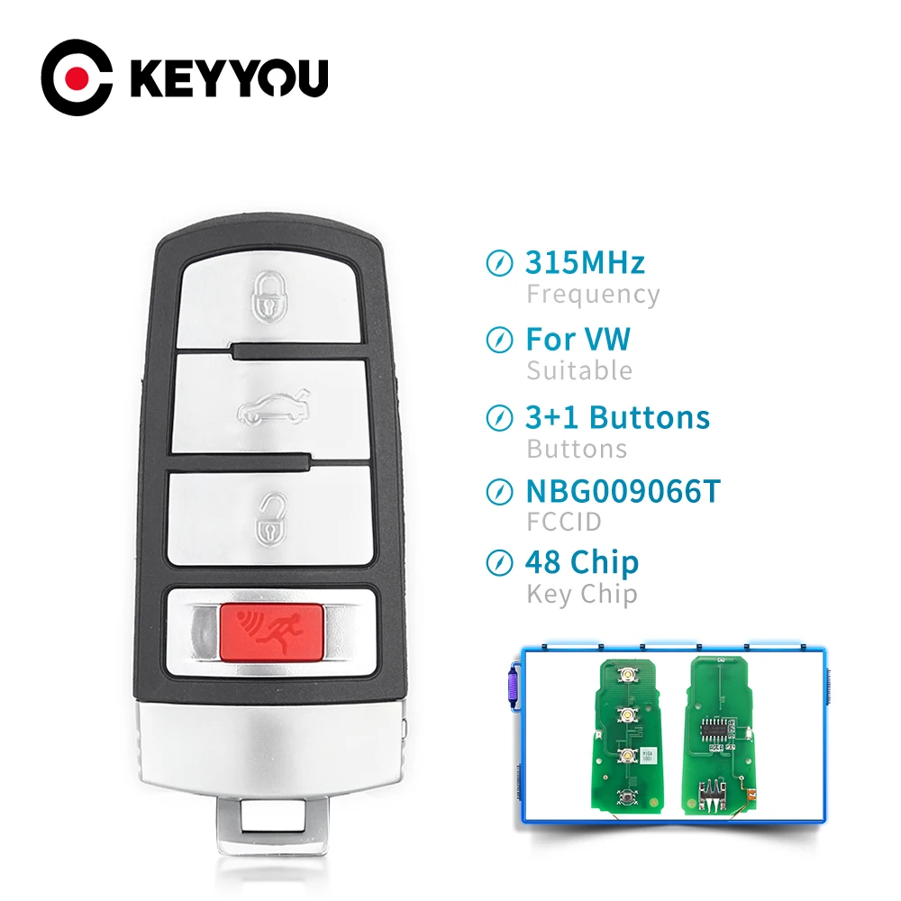 KEYYOU для VolksWagen VW Passat CC NBG009066T 3C0959752BG / BA Автомобильный Дистанционный ключ 315/434 МГц