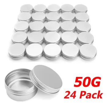 

24/96PCS 50g Aluminum Round Empty Refillable Bottles Tin Cans Box Silver Cream Jar Pot Case Screw Thread Lid Lip Balm Container