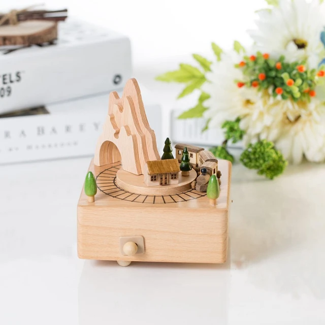 Wooden Music Box with Mountain Tunnel with Magnetic Train Play 5